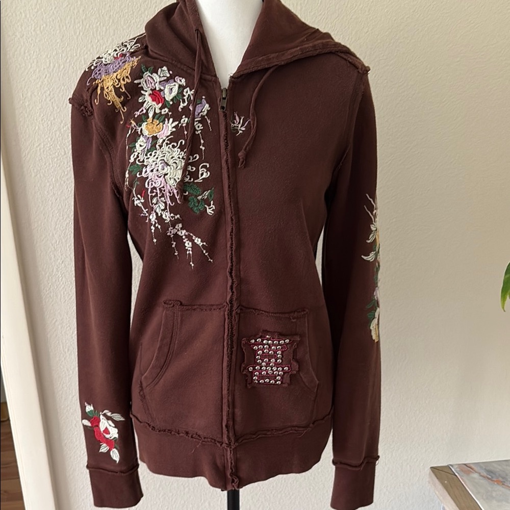 Lovestitch Brown Hoodie with Floral Design